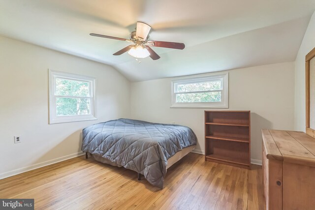 2303 Mulberry Ln, Lafayette Hill, PA 19444 - bedroom with lofted ceiling, wood-type flooring, multiple windows, and a ceiling fan