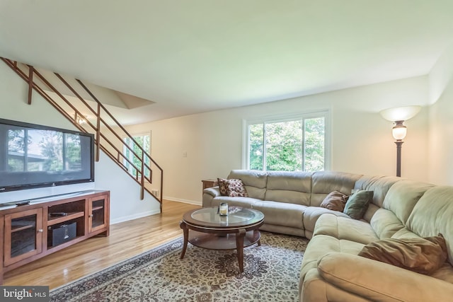 2303 Mulberry Ln, Lafayette Hill, PA 19444 - living area with stairs and wood finished floors