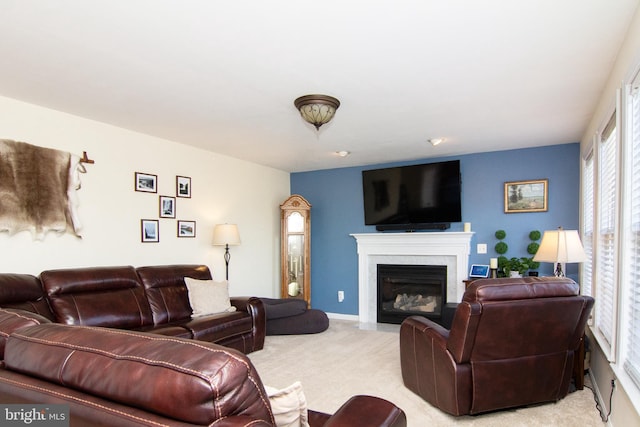 5997 Florey Rd, Hanover, MD 21076 - living area featuring light carpet and a fireplace with flush hearth