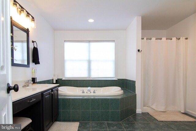 5997 Florey Rd, Hanover, MD 21076 - full bath with vanity, a bath, tile patterned flooring, and curtained shower