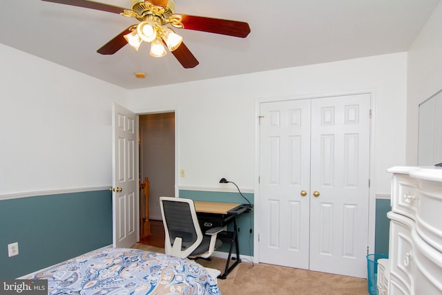 5997 Florey Rd, Hanover, MD 21076 - bedroom featuring light carpet, a closet, and ceiling fan