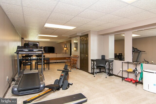 5997 Florey Rd, Hanover, MD 21076 - workout area with carpet flooring and a drop ceiling