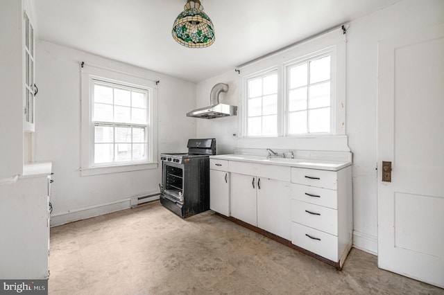 220 N Rolling Rd, Springfield, PA 19064 - kitchen featuring electric range, healthy amount of natural light, white cabinetry, and light countertops