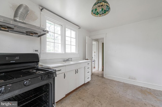 220 N Rolling Rd, Springfield, PA 19064 - kitchen featuring black electric range, wall chimney exhaust hood, white cabinetry, and light countertops