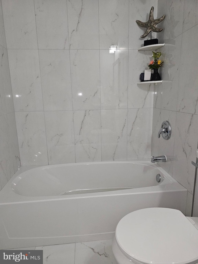 49 Gaylord Cir, Willingboro, NJ 08046 - bathroom with marble look tile flooring and bathtub / shower combination