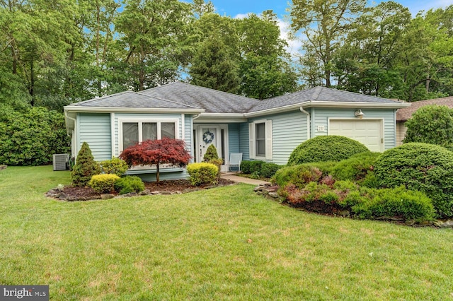 231 Valley Forge Dr, Little Egg Harbor Twp, NJ 08087 - ranch-style house with a garage, a front yard, and roof with shingles