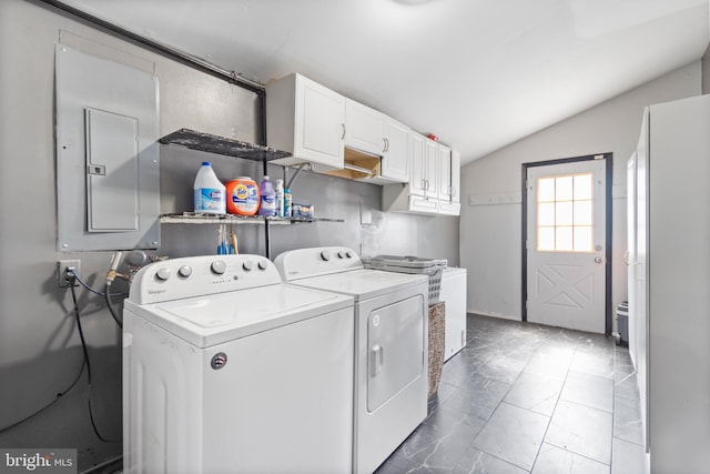 31 Gallaway Ln, Willingboro, NJ 08046 - laundry room featuring washer and clothes dryer, cabinet space, marble look tiles, and electric panel