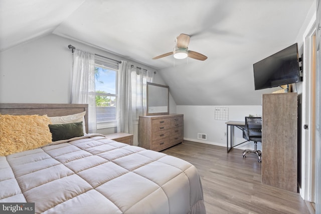 31 Gallaway Ln, Willingboro, NJ 08046 - bedroom featuring vaulted ceiling, wood finished floors, and a ceiling fan