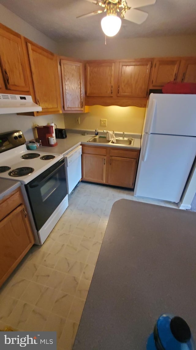1288 Ox Rd Unit D, Woodstock, VA 22664 - kitchen with white appliances, under cabinet range hood, ceiling fan, and light countertops