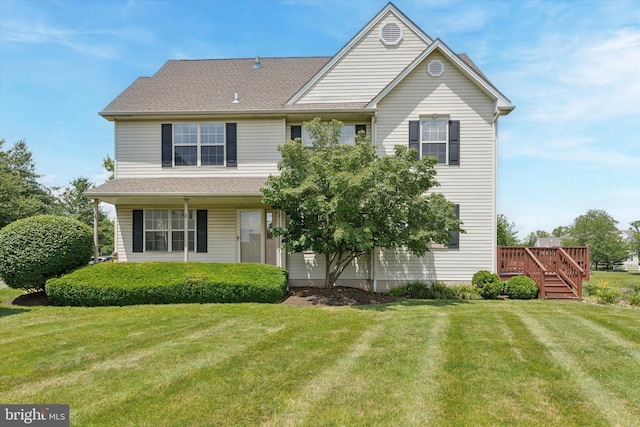 2408 Carriage Ln, Royersford, PA 19468 - view of front facade with a front yard and a wooden deck