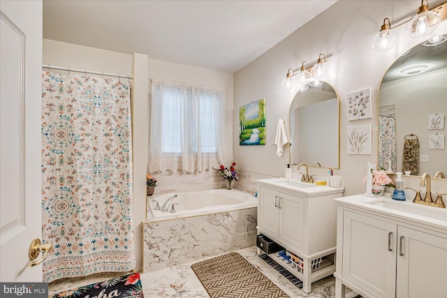 16 Monte Carlo Dr, Hamilton, NJ 08691 - bathroom with two vanities, a garden tub, and curtained shower
