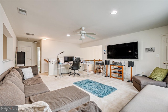 16 Monte Carlo Dr, Hamilton, NJ 08691 - living room with a desk, a ceiling fan, carpet, and recessed lighting