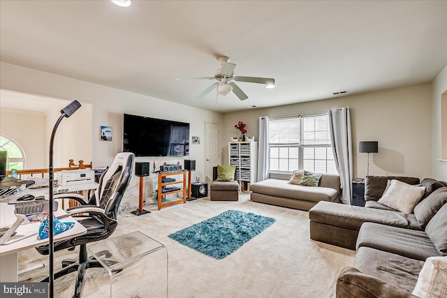 16 Monte Carlo Dr, Hamilton, NJ 08691 - living area with light carpet, ceiling fan, and an office area