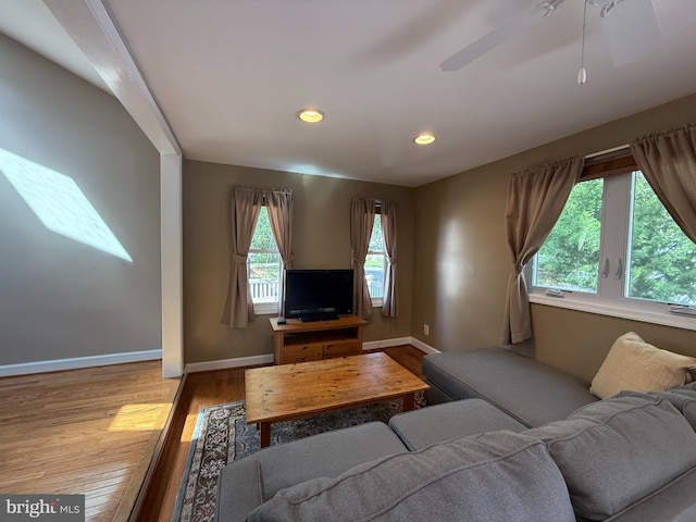 1731 Columbia Beach Rd, Shady Side, MD 20764 - living area with wood finished floors, recessed lighting, and a ceiling fan