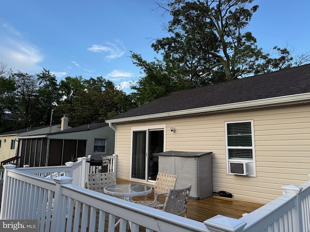 1731 Columbia Beach Rd, Shady Side, MD 20764 - wooden deck featuring a sunroom, grilling area, and cooling unit