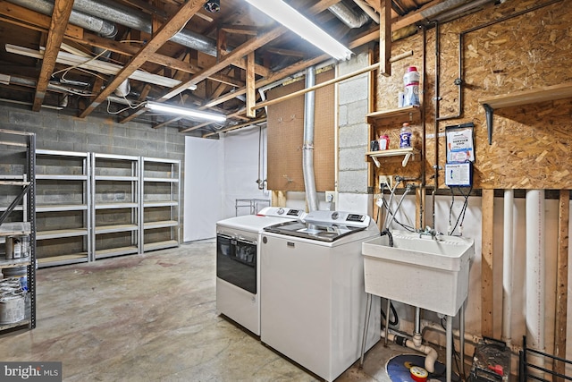 9405 Odyssey Ct, Burke, VA 22015 - unfinished basement featuring washer and clothes dryer and a sink