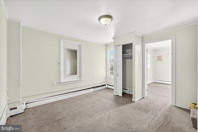 607 Salem Ave, Hagerstown, MD 21740 - unfurnished bedroom featuring ornamental molding, a baseboard radiator, carpet floors, and a closet