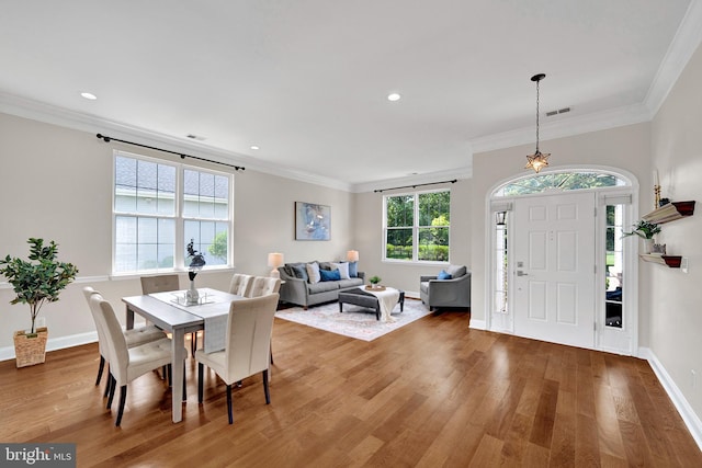 32 Brewster Ct, Pennington, NJ 08534 - dining room featuring wood finished floors, recessed lighting, and ornamental molding