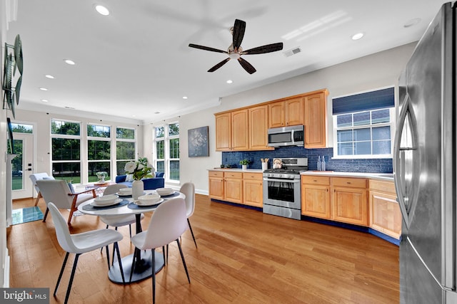 32 Brewster Ct, Pennington, NJ 08534 - kitchen featuring stainless steel appliances, light brown cabinets, healthy amount of natural light, and recessed lighting