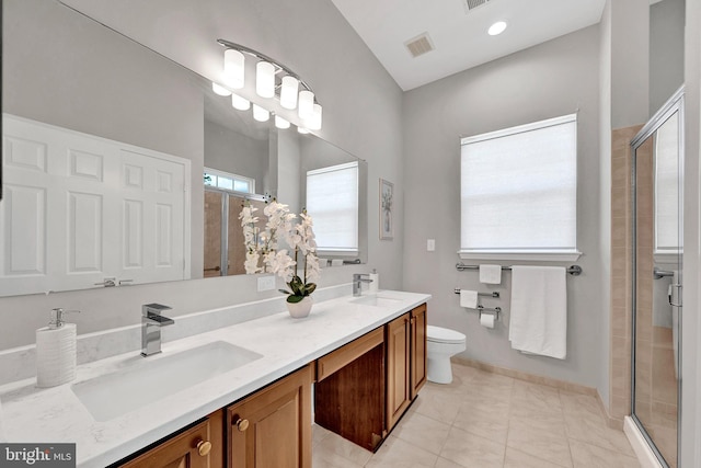 32 Brewster Ct, Pennington, NJ 08534 - full bathroom featuring a shower stall, double vanity, and tile patterned flooring
