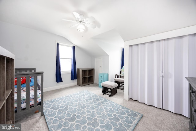 661 Schoolside Ln, Swarthmore, PA 19081 - bedroom featuring carpet, lofted ceiling, and a ceiling fan