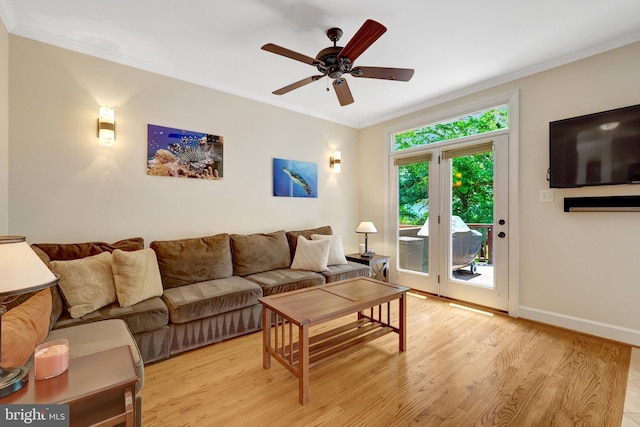 8162 Madrillon Ct, Vienna, VA 22182 - living area featuring ornamental molding, light wood-style flooring, and a ceiling fan