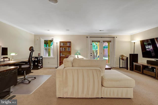 8162 Madrillon Ct, Vienna, VA 22182 - carpeted living room featuring crown molding and an office area