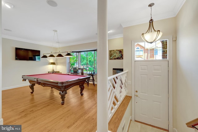 8162 Madrillon Ct, Vienna, VA 22182 - recreation room with crown molding, light wood-type flooring, and billiards table