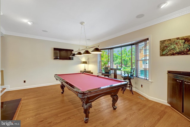8162 Madrillon Ct, Vienna, VA 22182 - game room with crown molding, billiards, and light wood-style flooring