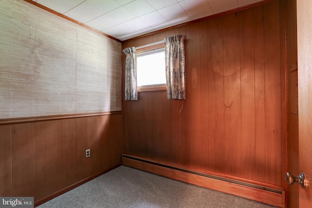 175 Dellville Rd, Duncannon, PA 17020 - spare room with baseboard heating, wooden walls, carpet, and ornamental molding