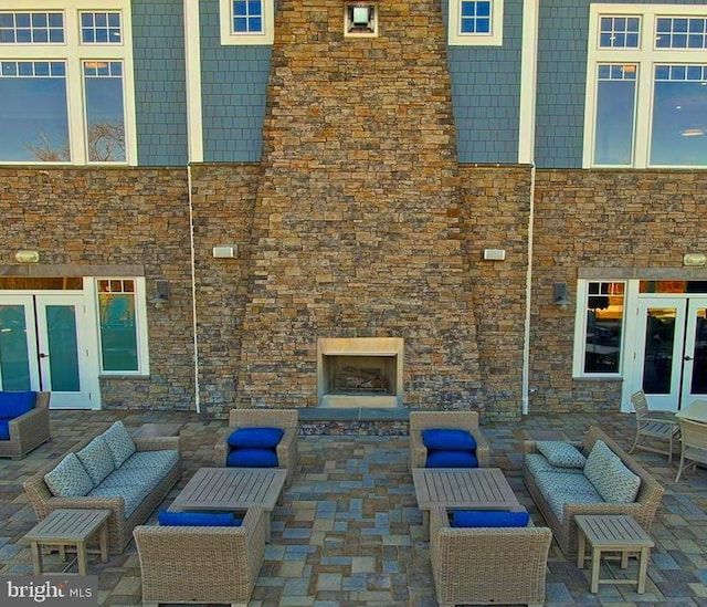 35354 Wright Way, Millsboro, DE 19966 - view of patio with an outdoor living space with a fireplace and french doors