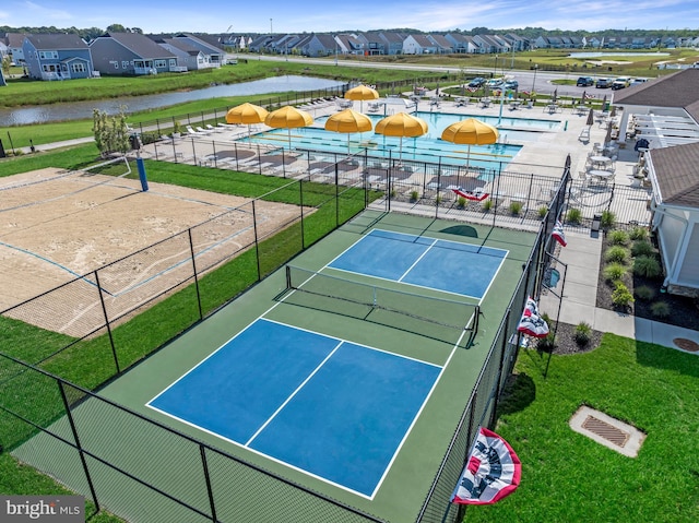 35354 Wright Way, Millsboro, DE 19966 - view of tennis court featuring a residential view, a water view, and a community pool