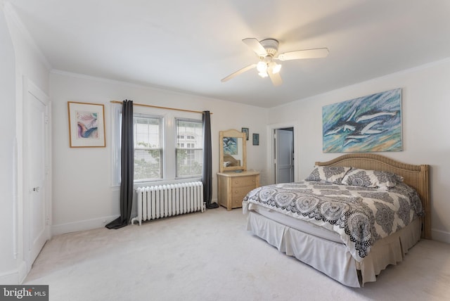 4600 Atlantic Ave, Atlantic City, NJ 08401 - bedroom featuring radiator heating unit, light colored carpet, crown molding, and a ceiling fan