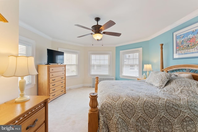 4600 Atlantic Ave, Atlantic City, NJ 08401 - bedroom with radiator, light colored carpet, crown molding, multiple windows, and a ceiling fan