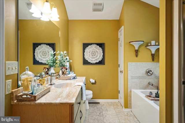 420 Highlands Blvd, Easton, PA 18042 - bathroom featuring a chandelier, vanity, a garden tub, and marble finish floors