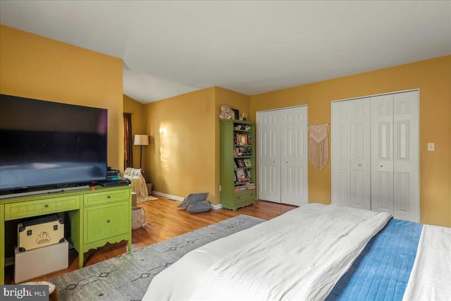 420 Highlands Blvd, Easton, PA 18042 - bedroom with wood finished floors, multiple closets, and vaulted ceiling