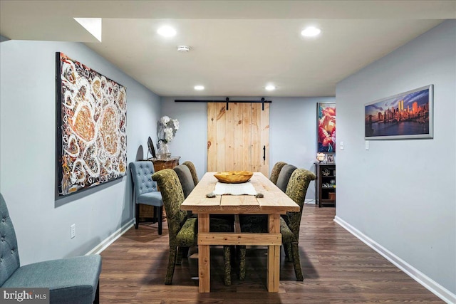 420 Highlands Blvd, Easton, PA 18042 - dining space featuring a barn door, recessed lighting, and dark wood finished floors