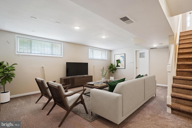 5100 12th St NE, Washington, DC 20011 - carpeted living room featuring stairs and recessed lighting