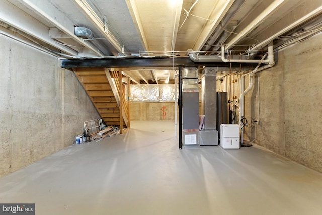 3159 Benton Square Dr, Olney, MD 20832 - unfinished basement with heating unit and stairway