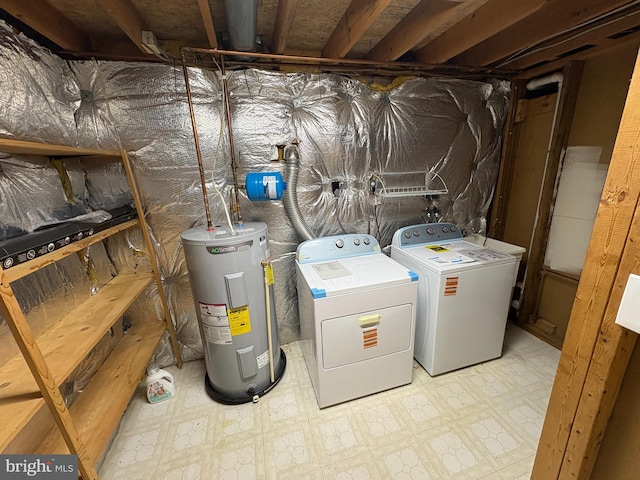 16 Carissa Ct, Owings Mills, MD 21117 - laundry room with water heater, separate washer and dryer, and tile patterned floors