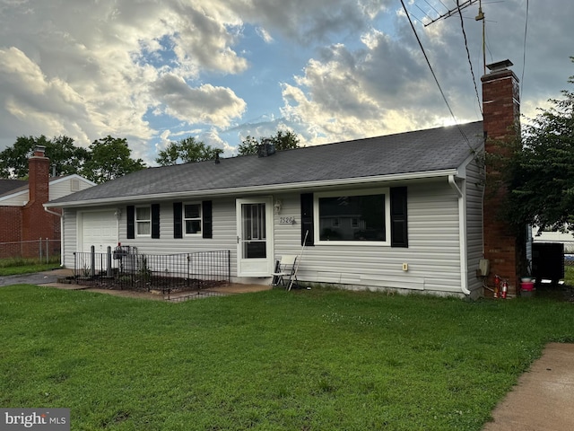 7526 Albemarle Dr, Manassas, VA 20111 - single story home featuring a garage, a chimney, and driveway