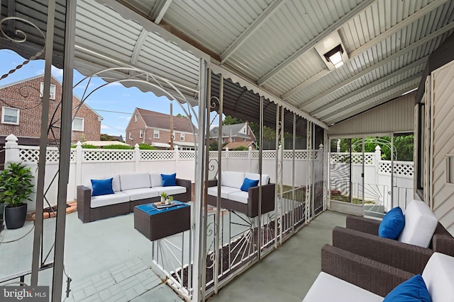 1112 Serrill Ave, Lansdowne, PA 19050 - fenced backyard with an outdoor living space, a patio area, and a residential view