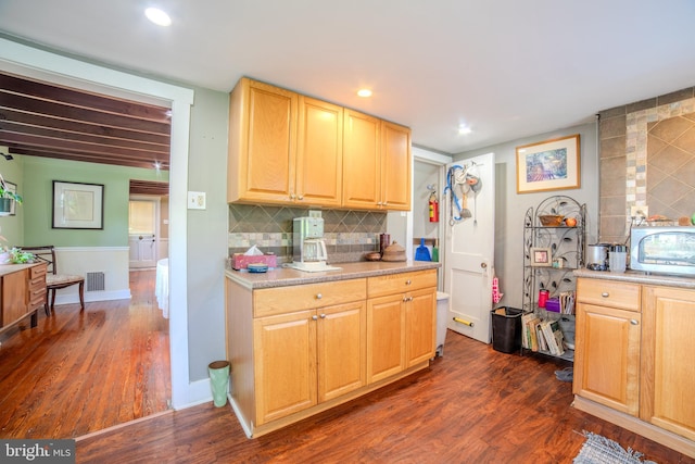 38 E Old Baltimore Pike, Media, PA 19063 - kitchen featuring dark wood-style flooring, backsplash, light countertops, and recessed lighting