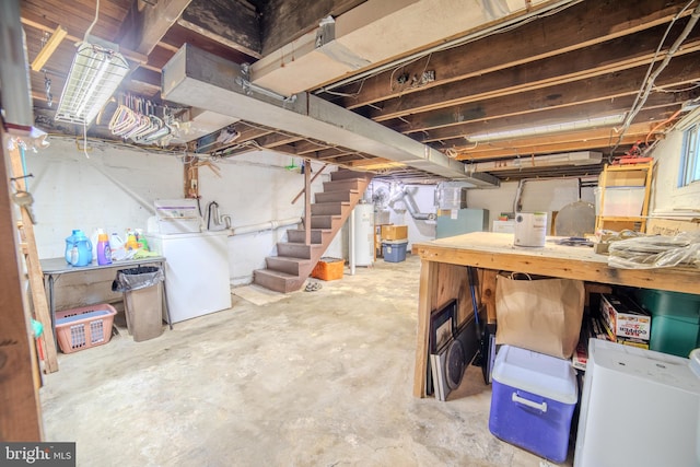 38 E Old Baltimore Pike, Media, PA 19063 - unfinished basement featuring washer / dryer, stairs, and water heater
