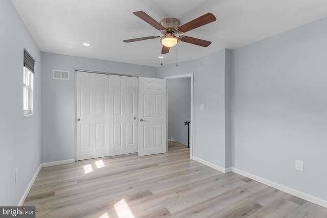 3647 Friar Rd, Philadelphia, PA 19154 - unfurnished bedroom with recessed lighting, light wood finished floors, a closet, and ceiling fan