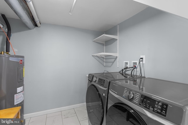 3647 Friar Rd, Philadelphia, PA 19154 - laundry room with electric water heater, washing machine and dryer, and light marble finish floors