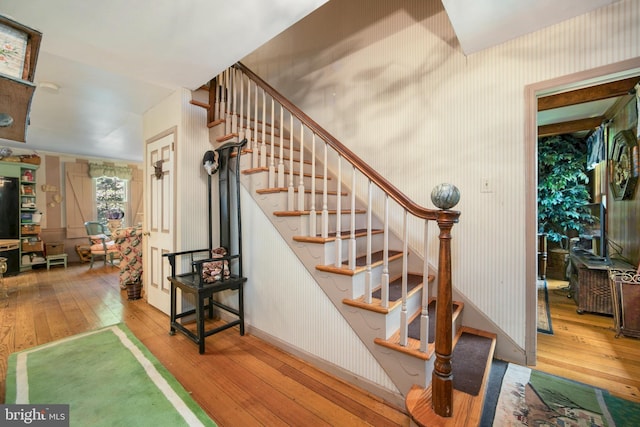 201 Laurence Dr, Moorestown, NJ 08057 - stairs featuring hardwood / wood-style floors and wallpapered walls