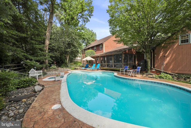 201 Laurence Dr, Moorestown, NJ 08057 - outdoor pool with a sunroom and a patio