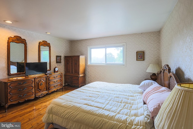 7119 Pheasant Cross Dr, Baltimore, MD 21209 - bedroom with hardwood / wood-style flooring, wallpapered walls, and recessed lighting