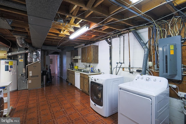 7119 Pheasant Cross Dr, Baltimore, MD 21209 - washroom with electric panel, separate washer and dryer, electric water heater, cabinet space, and heating unit